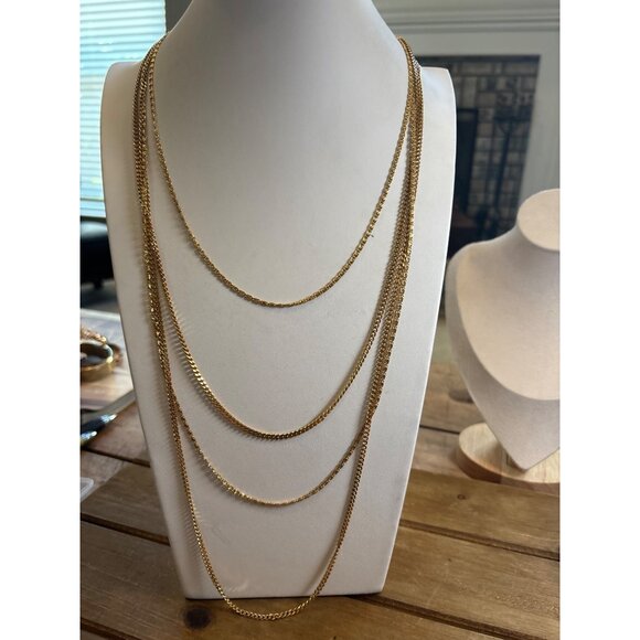 Vintage Gold-Tone Multi-Strand Chain Necklace With Decorative Clasp - Picture 13 of 13